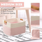 danpinera Woven Rectangle Storage Basket, Large Blanket Basket for Living Room,Kids Room, Storage Bin Box with Handle for Pillows, 22’’*17’’*11.8’’, 72L, White/Pink
