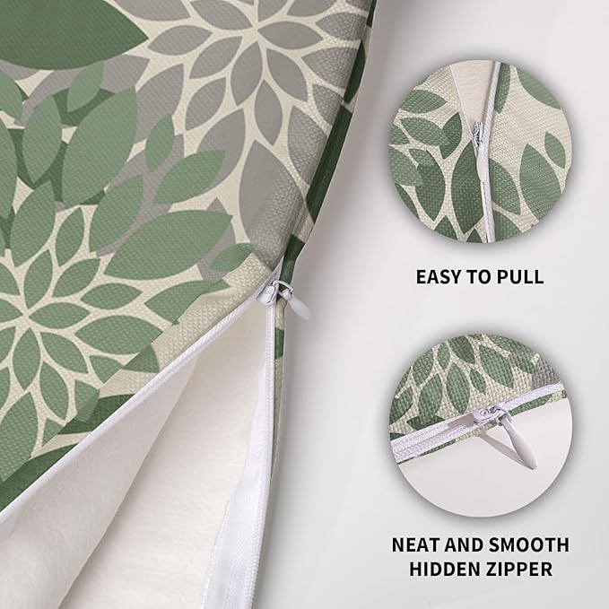 Sage Green Flower Pillow Covers 16X16 Inch Set of 2, Grey Gray Dahlia Floral Spring Summer Cream Decorative Throw Pillow Covers Outdoor Modern Farmhouse Cushion Case for Home Couch Sofa Bed Decor