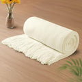 Vonty Ivory White Knitted Blanket with Tassels Fringe 50" x 60", Super Soft Knit Throw Blanket, Farmhouse Decorative Lightweight Blanket for Couch, Sofa, Bed