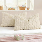 decorUhome Easter Bunny Pillow Covers 12x20 Inch Set of 2, Soft Plush Faux Wool Jacquard Beige Rabbit Cushion Covers, Farmhouse Neutral Spring Easter Holiday Decor for Couch Sofa Bed