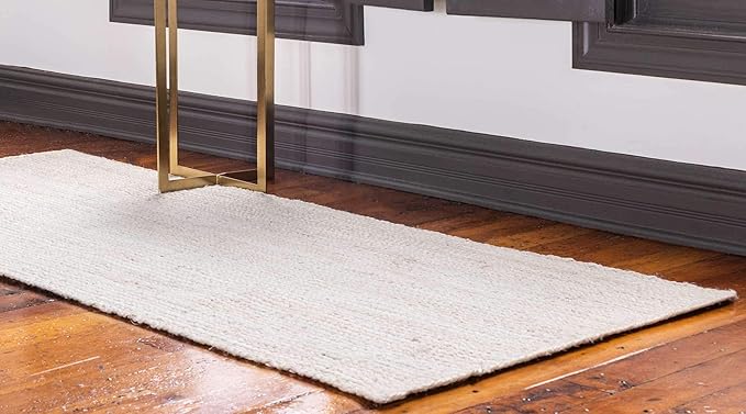 Unique Loom Braided Jute Collection Area Rug - Dhaka (2' 6" x 6' 1" Runner, White)