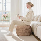 Round Pouf Ottoman 20 x 20 x 14 Inches Boho Poof Home Decor Floor Pouffe Ottoman Foot Rest for Couch Sofa Bean Bag Chairs Living Room Bedroom (Tan)