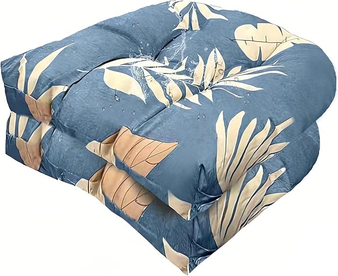 Set of 2 Outdoor Indoor U Shaped Wicker Seat Cushion Decorative Tufted Chair Pads Floral Chair Cushion for Patio Garden Home Office Furniture Blue Grey