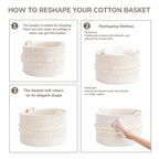 CherryNow 22"x22"x14" Large Blanket Basket, Home Décor for Living Room Bedroom, Boho Decorative Laundry Basket for Clothes, Baby Toy Storage, White