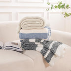 NEXHOME PRO Stripe Cozy Blanket Twin, Knit Fuzzy Throw Blanket for Couch Bed Sofa Picnic, Ultra Soft Blankets for Women Gifts Blue50 x 60 inches