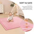 Baby Play Mat for Floor,1.3" Thick Elasti-Foam 50x50 Playpen Mat for Toddlers Infant Kids,Water-Repellent Soft Coral Velvet Tummy Time Mats,Non Slip Crawling Mats,Tatami Style(Pink)