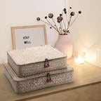 Seagrass Storage Baskets with Lid, Flat Wicker Basket, Shallow Woven Basket for Shelf, Decorative Storage Boxes for Organizing, Whitewash