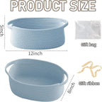 Woven Basket,Small Rope Storage Bin with Handles & Ribbon Bag, Organizer for Shelves Closets,Gift Basket Empty for Birthday,Books,Dog Toys, Blue/2 Pack