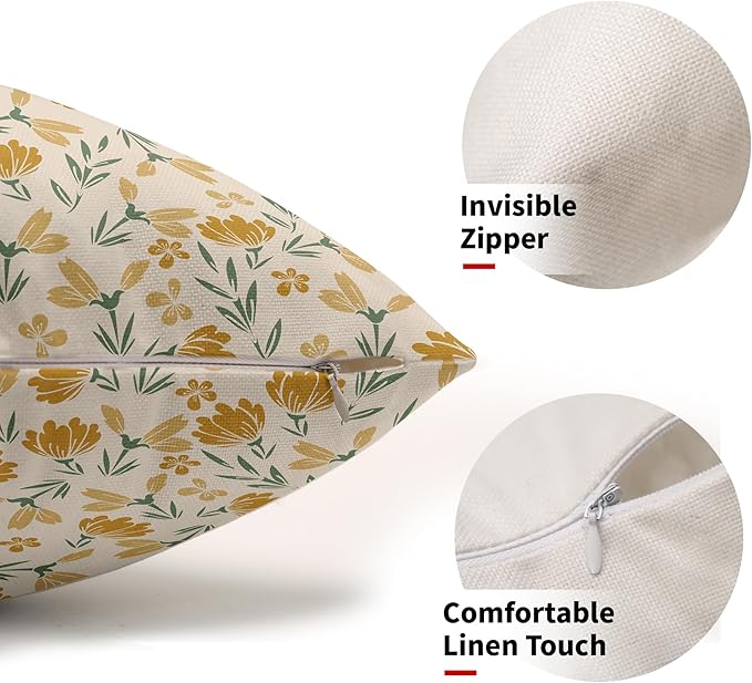 Green Yellow Floral Pillow Covers 12x20 Set of 2 Vintage Rustic Old Style Cute Small Flower Print Rectangle Decorative Outdoor Pillowcases Farmhouse Throw Cushion Case Decor for Couch Sofa Bed