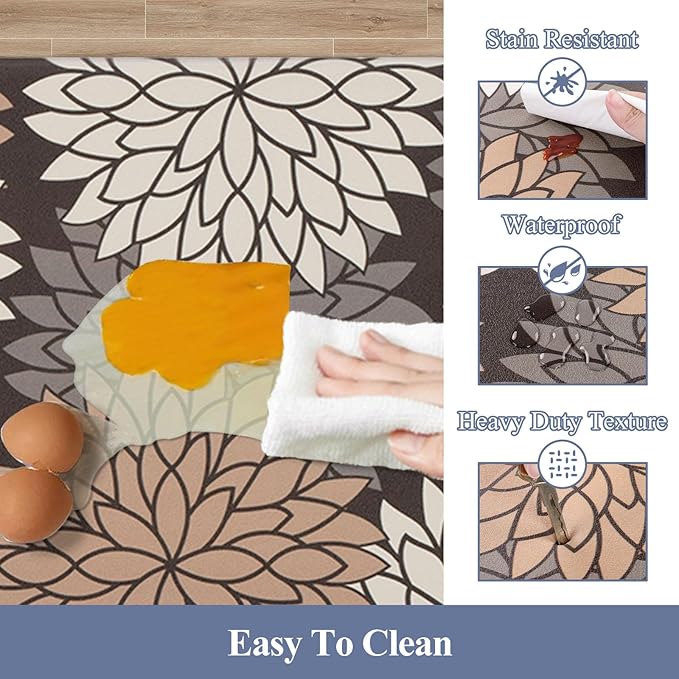 HEBE Anti Fatigue Kitchen Rug Sets 2 Piece Non Slip Kitchen Mats for Floor Cushioned Kitchen Rugs and Mats Waterproof Comfort Standing Mat Runner for Kitchen,Home Office,Sink,Laundry