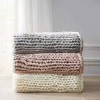 Madison Park Boho Throw Blanket, Soft Handmade Gift Home Decor, Lightweight & Breathable All Seasons Chunky Knit Throw, 50"x60" Blush