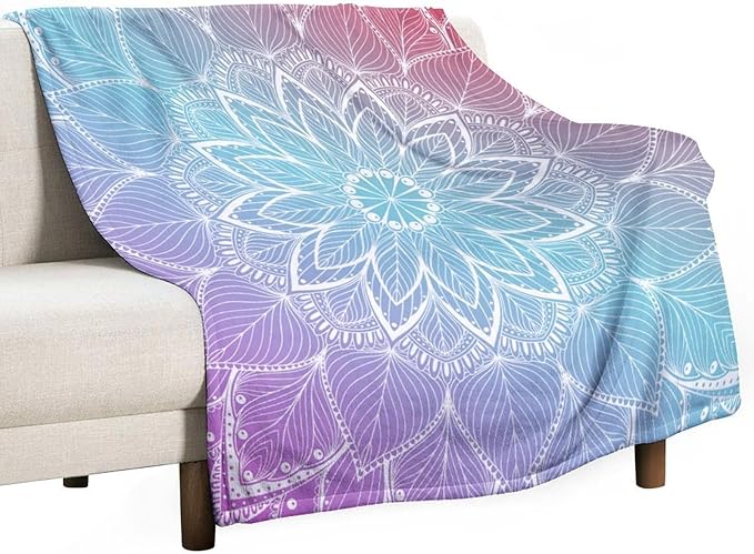 Boho Mandala Floral Throw Blanket Bohemian Flower Blanket for Sofa Bed Couch Chair Or Dorm 30"x40"