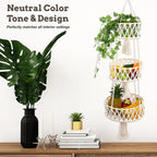 3 Tier Hanging Basket, Hanging Fruit Baskets for Kitchen Storage Organizer - Cotton Woven Multi-Layer Produce Holder with Hang Loop for Vegetables Plants Home Decor