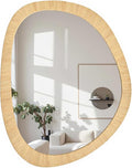 Rattan Mirror for Wall,31.5'' x 25.2" Wooden Framed Farmhouse Boho Wicker Coastal Irregular Vanity Mirror for Bathroom Living Room Entryway