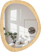 Rattan Mirror for Wall,31.5'' x 25.2" Wooden Framed Farmhouse Boho Wicker Coastal Irregular Vanity Mirror for Bathroom Living Room Entryway