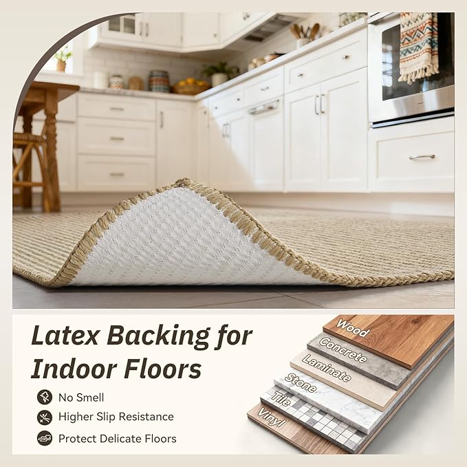 RESARE Jute Kitchen Mats for Floor, 2PCS Kitchen Rugs Set Non Slip, Runner Rugs for Kitchen, Stain Resistant Floor Mat Carpet for Hallways Entryway Laundry,17"x32"+17"x48"