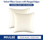 MIULEE Cream White Velvet Throw Pillow Covers 24x24 Soft Decorative Solid Square Euro Sham Cushion Cases Pack of 2 Modern Luxury Home Decor for Couch, Sofa, Bedroom