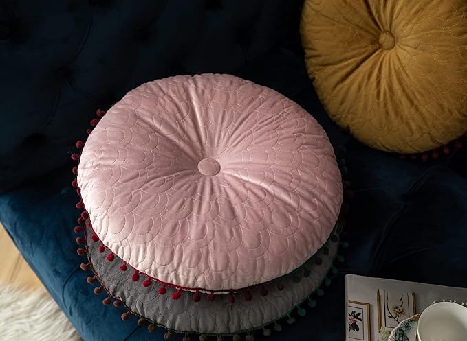 Round Throw Pillow Thickened Seat Cushion Sofa Cushion Meditation Pillow Living Room Window Balcony Decoration Pillow (15.7in, Pink)