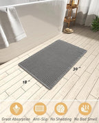 AMOAMI Upgraded Waffle Bath Mat, Super Absorbent Non Slip Bath Mats for Bathroom Floor, Washable Bathroom Rugs with Tassels, Rubber Backed Bathroom Mats, Ultra Soft, 18" x 30", Dark Grey