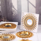 Namalu 6 Pcs Sunburst Mirror for Wall Decor, Small Circle Sun Decorative Mirror Hanging for Art Entryway Home Decor Bathroom Bedroom Living Room(Classic,Gold)