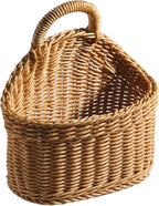 Hanging Basket Plastic Woven Wall Basket, Decorative Front Door Baskets for Flowers Plants, Small Wicker Basket for Organizing