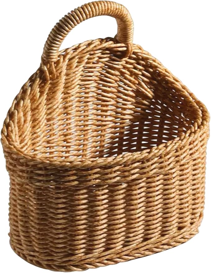 Hanging Basket Plastic Woven Wall Basket, Decorative Front Door Baskets for Flowers Plants, Small Wicker Basket for Organizing