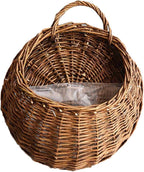 Woven Flower Basket, Pure Handmade Rattan Flower Pots with Handle, Easy Hanging, Wall Storage Woven Baskets, Wall Storage Basket for Garden Outdoor, Large