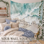 STHTTSW Christian Ocean Coastal Tapestry, Mightier Than the Waves of the Sea Bible Verse Tapestries, Religious Psalm 93:4 Wall Hanging Decor for Nursery Church Prayer Room Home Office, 50x60 Inch