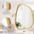 Asymmetrical Accent Mirror for Wall Irregular Oval Wood Frame Modern Unique Wall Mirror Decorative Vanity Bathroom Living Room Bedroom Entryway Hallway Artistic Mirror Small Gold 14"x10"