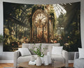 EMMTEEY Gothic Garden Bedroom Tapestry 60X40 Inch - Flowers Vintage Clock Room Wall Decor Medieval Forest Backdrop for Dorm Classroom