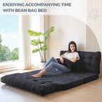 MAXYOYO Folding Sofa Bed, Tufted Bean Bag Bed with Pillows Floor Mattress for Adults, Extra Thick and Long Floor Sofa, Full Floor Couch Bed for Bedroom Living Room, Black, 54x91 Inch