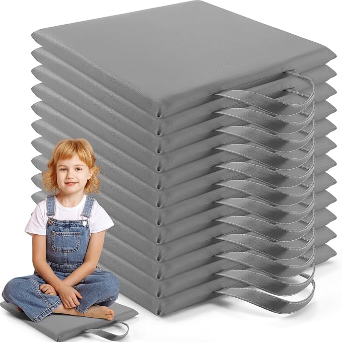 Suzile 12 Pcs 12'' Square Floor Cushions for Kids Classroom Flexible Floor Seating Elementary with Handles Classroom Carpet Cushions for Adults Toddlers Daycare Preschool School