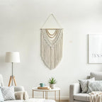 guzhiou Macrame Wall Hanging Boho Geometric Woven Tapestry Cotton Handmade Bohemian Art Decor with Wood Bead Wall Decor for Bedroom Living Room Apartment Nursery 31.5" L x 17" W (Wood bead-B)