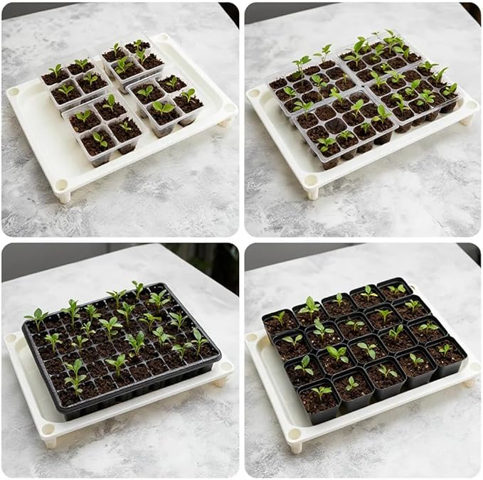 5-Tier Seed Starter Trays Plant Stand, with Bottom-Watering Design–Shelf for Indoor Outdoor Seedling Sprouting Greenhouse, Space-Saving for Small Cell Trays & Nursery Pots, White