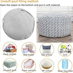 Asuprui Grey Pouf Ottoman Unstuffed Foot Rest 20x20x12 Inches Round Ottoman Pouf NO Filler Floor Poof Bean Bag Chair Foldable Floor Chair Storage for Living Room Bedroom Light Grey Cover ONLY