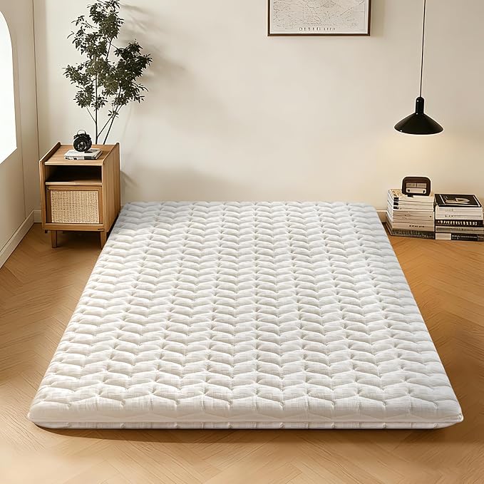 Premium Foam Japanese Futon Floor Mattress Queen Size 60"x 80",100% High Density Foam Comfortable Floor Mattress,3.2" Thicken Foldable Sleeping Pad,Dormitory Tatami Mat,for Adult and Kids(White)