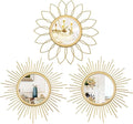 3 Pack Metal Mirrors for Wall Sunburst Wall Mirrors Home Décor Decorative Hanging Wall Art for Living Room Bedroom Entryway (Gold, Flower+Sunburst)