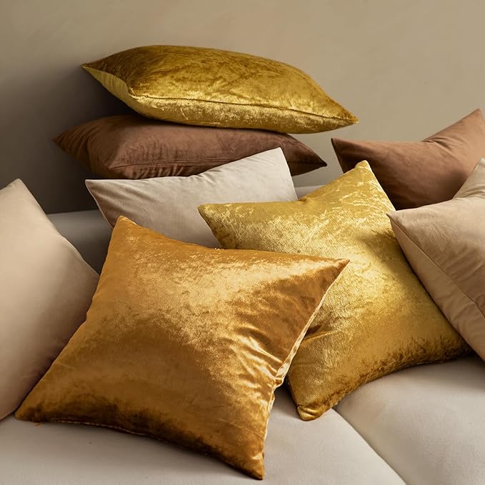 MIULEE Dark Gold Velvet Throw Pillow Covers 12x12 Inch Soft Solid Decorative Square Cushion Cases Modern Home Decor for Couch Sofa Bedroom