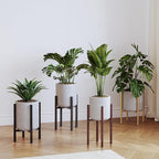 Plant Stand Indoor for 2 Height Options ,Mid Century Modern Outdoor Planter Holder,Corner Plant Stand Capacity of 160LB for 8 to 14 Inch Pots Coffee with Round Plate