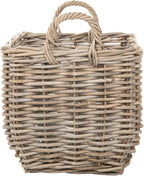 Kouboo Rectangular Wicker Basket Handwoven Rattan Basket with Handles Decorative Storage Large Home Organizer Gray-Brown