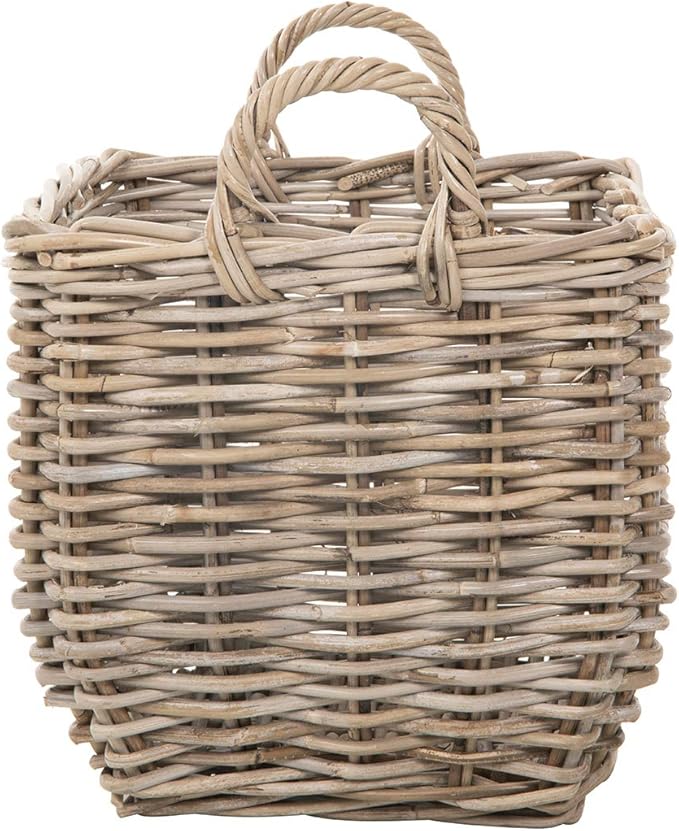 Kouboo Rectangular Wicker Basket Handwoven Rattan Basket with Handles Decorative Storage Large Home Organizer Gray-Brown