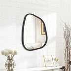 Irregular Bathroom Mirror Modern Oval Wall Mirror Asymmetrical Wooden Framed Wall Mirror Unique Shape Wall Mounted Vanity Artistic Mirror Decor for Living Room Bedroom Entryway Small 16"x12"