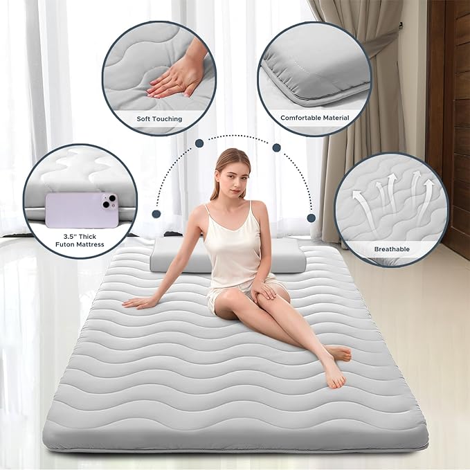 Japanese Futon Floor Mattress, 100% High Density Comfortable Foam, 3.5" Thicken Foldable Mattress Tatami Mat Sleeping Pad, Ideal for Comfort and Support, Kids Floor Lounger Pillow Bed Sofa (Twin）