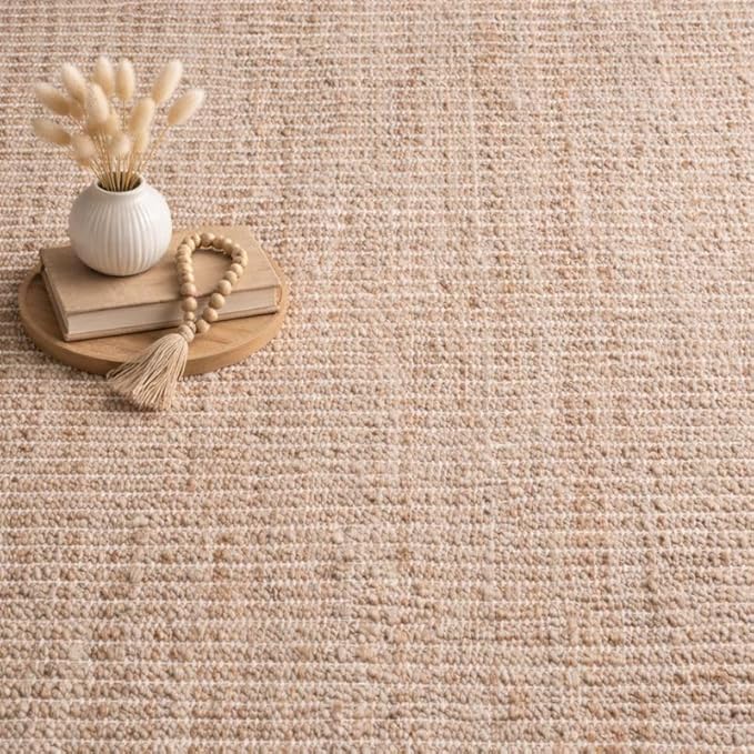 S & L Homes Jute Pulse Handwoven Natural Area Rug for Living Room Bedroom Kitchen Hallway Entryway- Rustic Vintage Farmhouse Decor - (9' x 12' Natural Ivory)