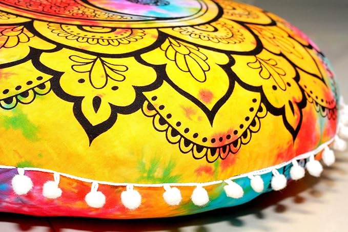 CRAFT KALA 22" Mandala Meditation Floor Pillows Cover Pouf Cover Round Seating Bohemian Mandala Cotton Floor Cushion Cover Outdoor Fireplace Seating Living Room Yoga Room Home Décor (Multi Yin Yang)