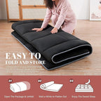 WhatsBedding Japanese Floor Mattress Futon Mattress 3" Black Tatami Mat Shredded Memory Foam Filled Sleeping Pad, Foldable & Portable Roll Up Lounger Camping Bed for Kids and Adult,Queen Size 60"x 80"