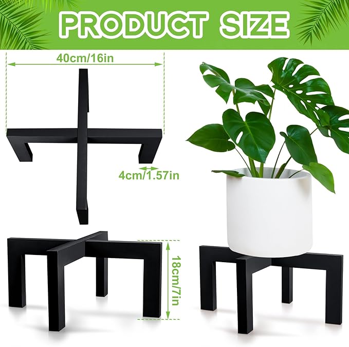 Wenqik 1 Pack 16 Inch Wood Plant Stand Wooden Plant Pot Holder Mid Century Rattan Flower Boho Rustic Stool Holder for Indoor Gardening Patio, Fit 8-18 Inch Pot (Black)