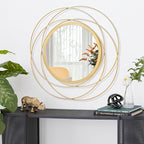 Gold Wall Mirror Mounted Round Decorative Mirrors with Iron Metal Wire Frame Mirror for Wall, Home Decorative Bathroom Vanity, Living Room or Bedroom White Small 20” x 20”