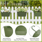 Dahey 10.5 Inch Metal Iron Hanging Flower Pots for Railing Fence Hanging Bucket Pots Countryside Style Outdoor Planter Window Flower Plant Holder with Detachable Hooks Home Decor,Green,3 Pcs