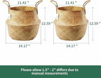 2 Pack Hand Woven Seagrass Plant Basket for Succulents,Boho Belly Plant Basket Home Storage Basket Extra Large Woven Straw Beach Bag Seagrass Flower Plant Container Modern Home Decor(Brown)